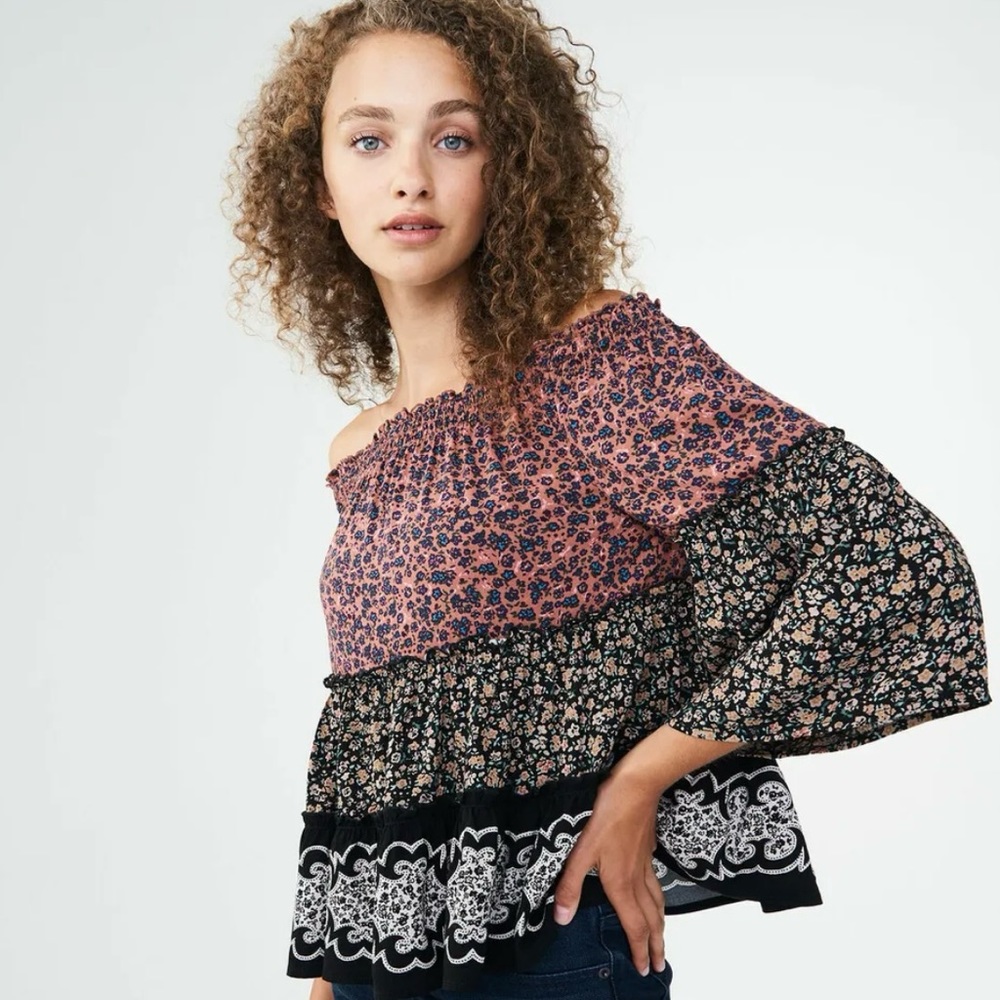 Aeropostale Boho Floral Off-Shoulder Flowy Top XS